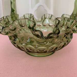 Vintage Fenton Green Handled Bowl