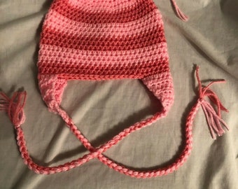 Pink Striped Hat Edith Crocheted ALL SIZES AVAILABLE Handmade