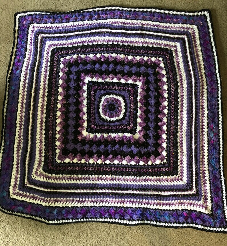 Lavender Crocheted Heirloom Granny Square Afghan