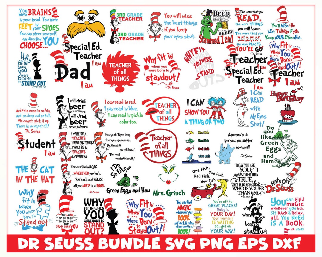 Dr Seuss Svg Mega Bundle Cat in the Hat SVG Dr Seuss Hat - Etsy
