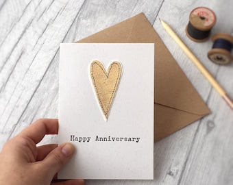 Embroidered gold heart Anniversary Card
