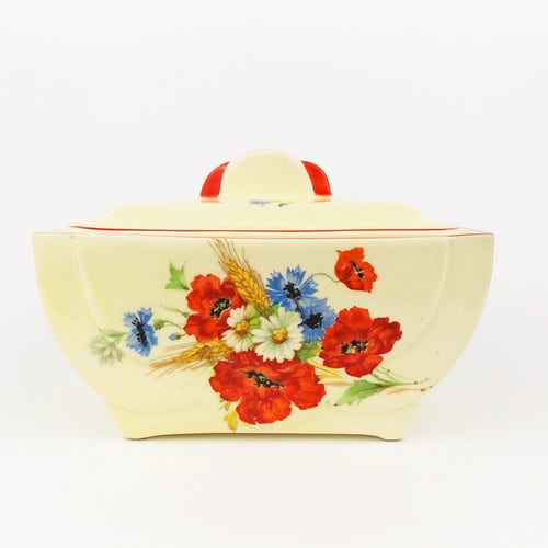 Rare Antique Ceramic 1920 Art Deco DITMAR URBACH Lidded Dose Box wheat shops & flowers