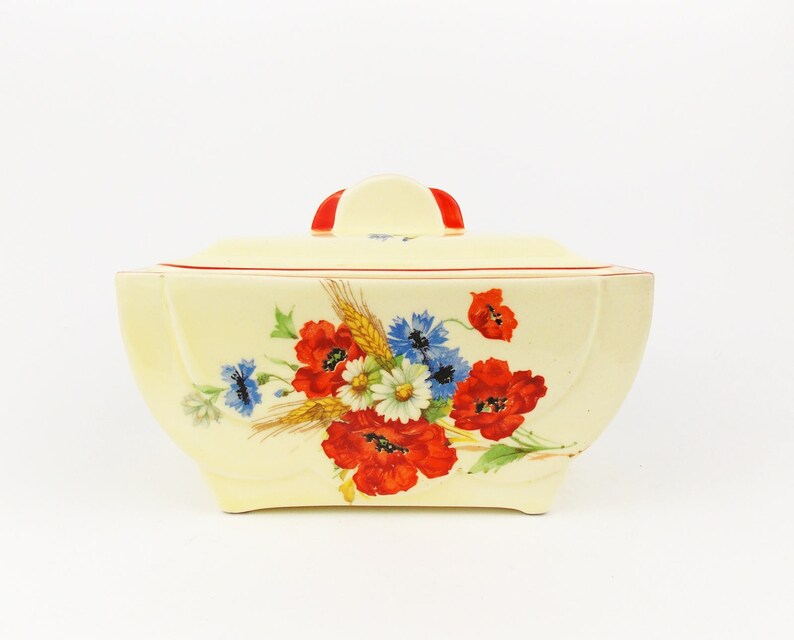 Rare Antique Ceramic 1920 Art Deco DITMAR URBACH Lidded Dose Box wheat shops & flowers