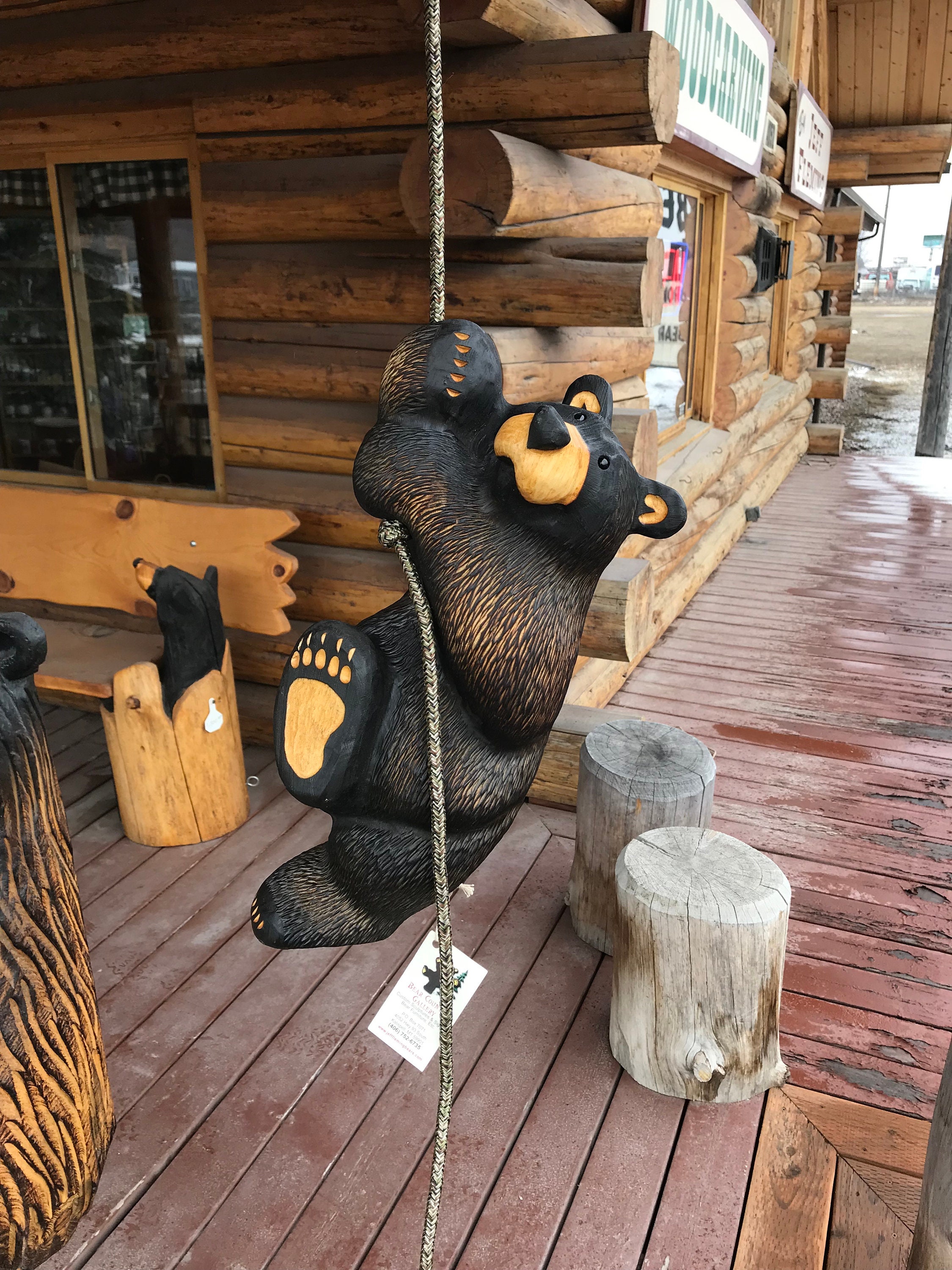 ジェフ・フレミング ビッグスカイ 手彫り木製クマ像彫刻 アンティーク 希少 Big Sky Carvers Bear With Trout by Jeff Flemming sold at