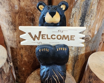 Chainsaw carved "welcome bear"