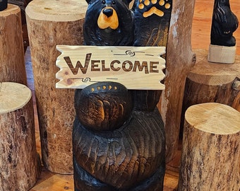 ジェフ・フレミング ビッグスカイ 手彫り木製クマ像彫刻 アンティーク 希少 Big Sky Carvers Big Sky Bears by Jeff Fleming Black Bear