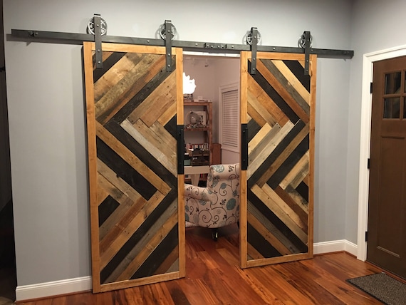 Custom Sliding Barn Door Reclaimed Herringbone Pattern Etsy