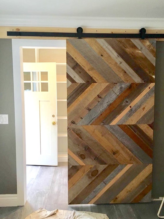 Driftwood Or Reclaimed Barn Door Custom Sliding Barn Door Modern Reclaimed Chevron Pattern Price Is For One Door