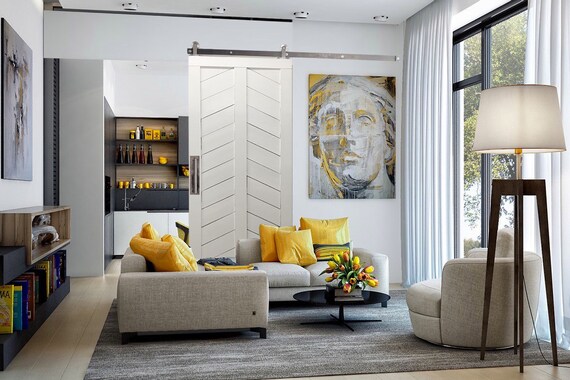 Custom Sliding Barn Door Modern Chevron Pattern Price Is For One Door