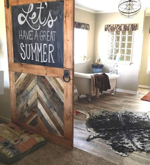 Custom Sliding Barn Door Half Chevron Half Chalkboard Handle