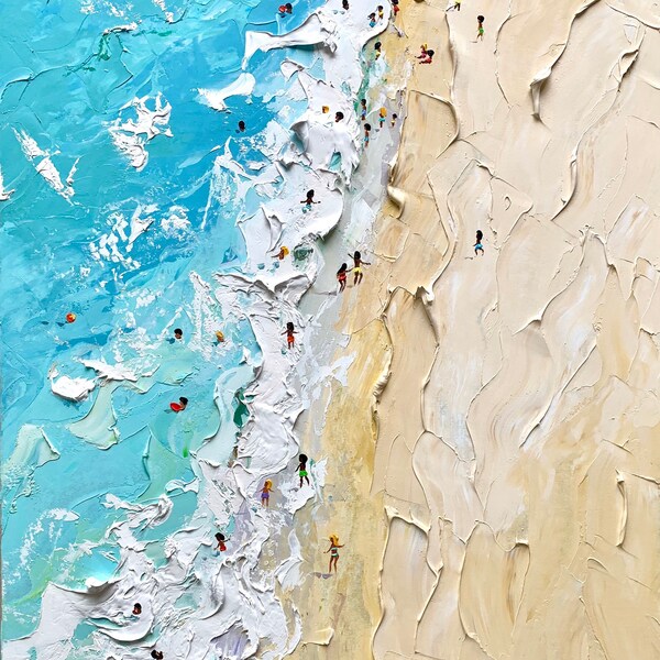 Miami beach; Original palette knife oil painting; beach painting; beach scene art; Miami painting; framed