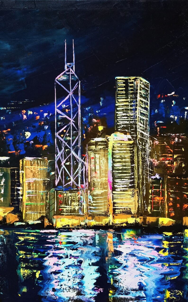 Powerful Hong Kong original palette knife oil painting on Etsy