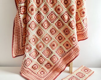 Patron PDF Carré de grand-mère pêches et crème - Couverture au crochet, jeté au crochet, modèle au crochet