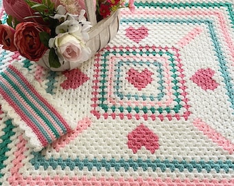 Crochet Blanket PDF Pattern Love is in the Square Baby Blanket Granny Square Blanket Pattern Newborn Crocheted Crochet Pattern Lap Throw