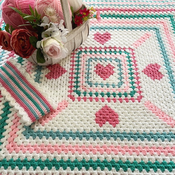 Crochet Blanket PDF Pattern Love is in the Square Baby Blanket Granny Square Blanket Pattern Newborn Crocheted Crochet Pattern Lap Throw