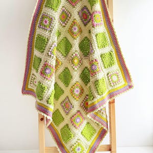 PDF Pattern Flower Bed Blanket Granny Square Pattern - Crocheted Lap Blanket, Crochet Pattern