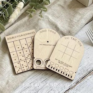 Wedding Table Mini Games Set | Mini Wooden Noughts and Crosses, Ring Toss & Dominoes | Wedding Favours | Wedding Reception Games