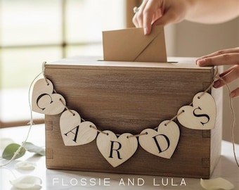 Wooden Wedding Card Bunting Sign, Heart, Garland Cards Signs, For Wedding Post Box,