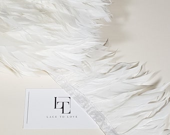 White goose feather fringe, feather trimming with ribbon, natural goose hair feather, feather decoration MC052