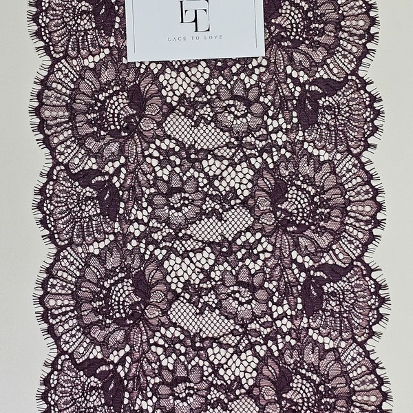 Purple lace trim, aubergine color Macrame lace trimming, sold by the meter, LMF472