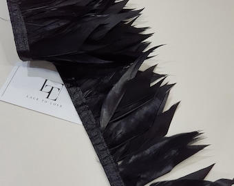 Black Goose Feather Fringe: Ribbon Trim, Natural Feather Decoration