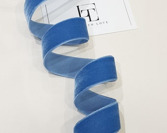 Niebieska aksamitna wstążka cięta na wymiar, wąska aksamitna wstążka, aksamitna wstążka z materiału, kokarda na prezent, aksamitna wstążka do włosów, aksamitna lamówka ST1049