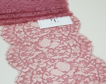 Old rose pink lace Trim, French Lace, Chantilly Lace, Bridal lace, Wedding Lace, Garter lace, Evening dress lace, Lingerie Lace, L29386