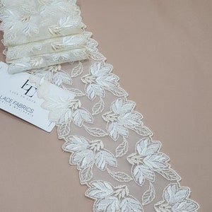 Renda marfim com acabamento por metro, renda francesa, renda Alençon, renda para vestido de noiva, renda para casamento, renda branca, renda para véu, renda para liga LMF340