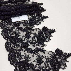 Black Cotton Lace Trim, 5.3 Wide Cotton Lace Trimming, Black Lace Trim  with Eyelet Embroidery One Yard