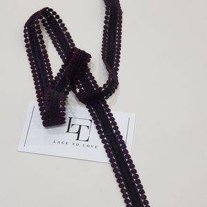 Schwarz mit dunkler Aubergine Spitze, Französische Spitze, Alencon Spitze, Hochzeit Spitze, Strumpfband Spitze, Abendkleid Spitze, Dessous Spitze Meter LMF501