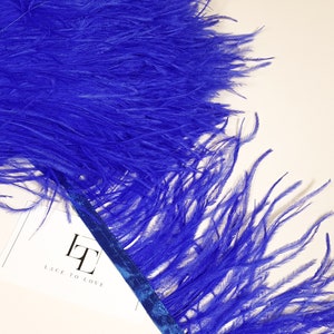 Royal blue ostrich feather fringe with ribbon, MC037