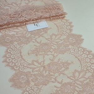 Ribete de encaje rosa salmón, encaje francés, encaje Chantilly, encaje festoneado, encaje de pestañas, lencería de encaje floral L29383