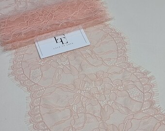 Salmon pink lace trim, French lace, Chantilly lace, scalloped lace, eyelash lace, floral lace lingerie lace BJL9005