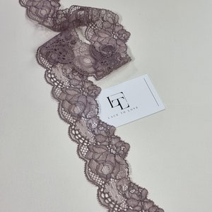 Bordure en dentelle élastique couleur aubergine, bordure en dentelle extensible lilas, dentelle festonnée LL8731