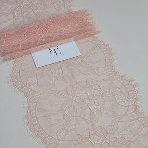 Renda rosa salmão, renda francesa, renda chantilly, renda recortada, renda de cílios, renda floral para lingerie BJL9005