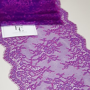 Pizzo viola con bordo rosa, pizzo francese, pizzo Chantilly, pizzo da sposa, pizzo smerlato, pizzo ciglia, pizzo floreale, pizzo per lingerie L9230