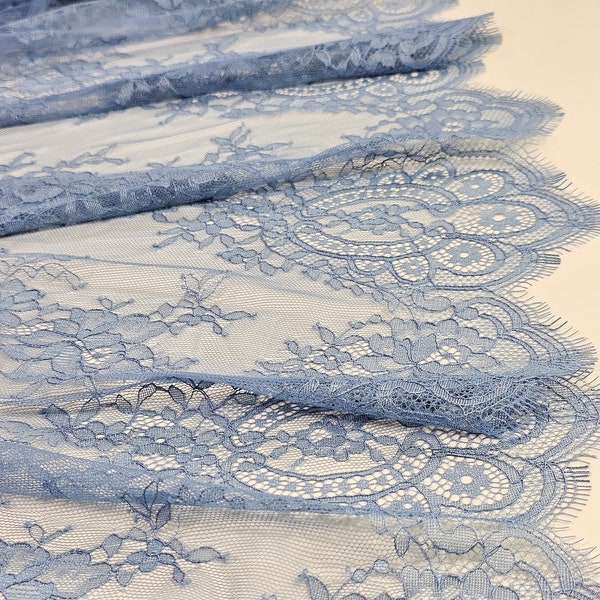 Light blue eyelash Chantilly lace trimming, sold by the yard, LMT7002