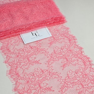 Adorno de encaje francés Chantilly rosa salmón cortado a medida, cinta decorativa de encaje rosa claro, adorno de encaje de mercería rosa, L9237