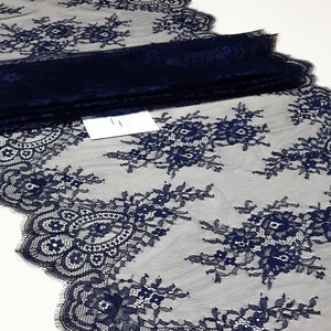 Adorno de encaje azul marino, encaje francés, encaje Chantilly, encaje nupcial, encaje festoneado, encaje de pestañas encaje floral Lencería Patio de encaje LL6991