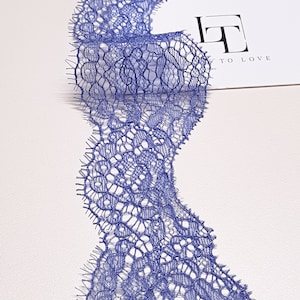 Bordo in pizzo blu venduto tagliato su misura, pizzo francese Chantilly, pizzo per giarrettiera da sposa, pizzo per abiti da sera, pizzo per lingerie, JM46664