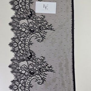 Schwarze französische Chantillyspitze zarte Schüttware, schwarze Spitze Dekoband, schwarze Spitzenborte, L12066