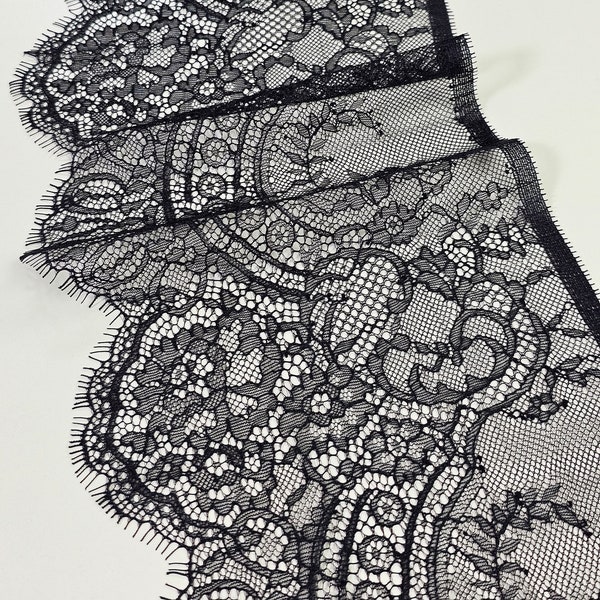 Black Chantilly Lace Trim: Delicate Eyelash Scalloped Ribbon