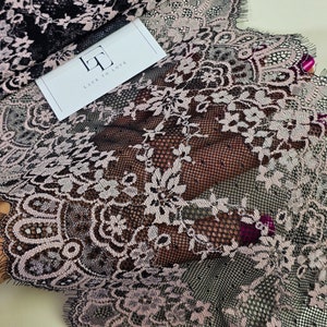 Schwarz mit rosa Stretch Spitzenbesatz, französische Spitze, Choker Spitze, Brautkleid Spitze Hochzeit Spitze Strumpfband Spitze Abendkleid Spitze, LL9191