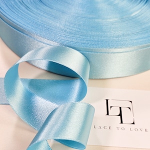 Ruban de satin brillant double face bleu de 25 mm vendu par mètre, ruban de satin de mercerie, ruban de décoration bleu, ruban pour cheveux, ST1058