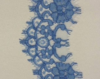 Blue Lace Trimming French Lace, Alencon Lace, Bridal gown lace, Wedding Lace Garter lace Evening dress lace Lingerie Lace by the yard L11066