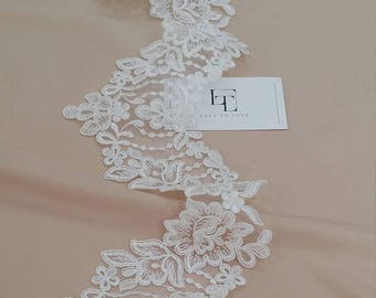 Ivory Lace Trimming by the yard, French Lace, Alencon Lace, Bridal Gown lace, Wedding Lace, White Lace, Veil lace, Garter lace EEV2100