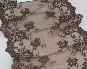 Brown lace trim, French Lace trim, Chantilly Lace, Bridal lace, Wedding Lace Veil lace Eyelash lace Scalloped lace Lingerie Lace BJL9007