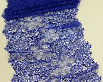Blue lace Trimming, Chantilly Lace, French Lace, Wedding Lace, Scalloped lace Eyelash lace Floral Lace Lingerie Lace by the yard L9235