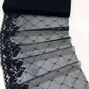 Schwarze elastische Spitzenbesatz, Französische Spitze, Chantilly-Spitze, Elastische Spitze Stretch Spitzenbesatz Abendkleid Spitze Dessous-Spitze Chantilly JE11361