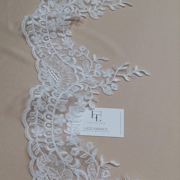 Snow white Lace Trimming by the yard, French Lace, Alencon Lace, Bridal Gown lace, Wedding Lace, White Lace, Veil lace, Garter lace EEV2121